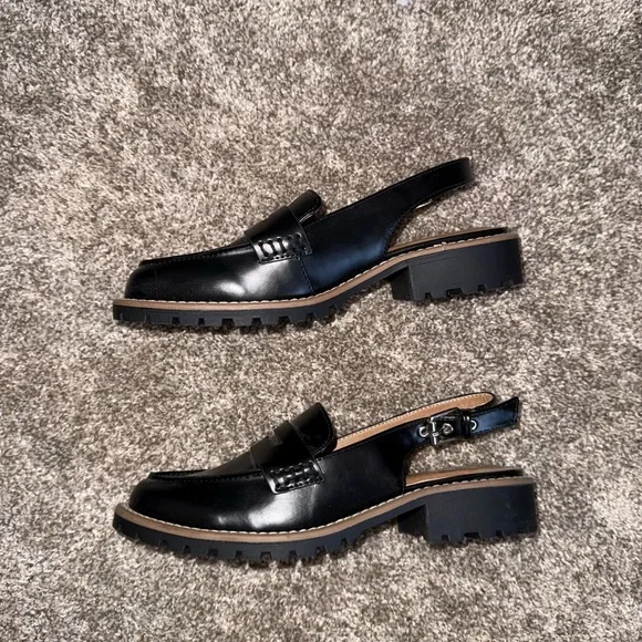 DV by Dolce Vita Women’s Black Leather Slingback Loafers with Tan Sole - Picture 2 of 3